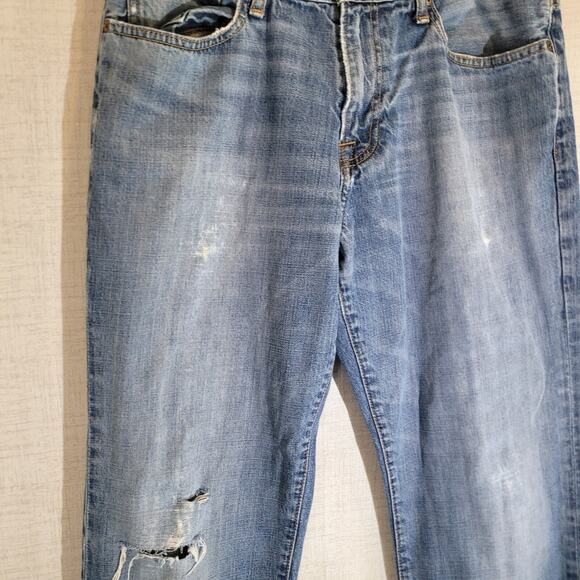 Lucky Brand 221 Original Straight Jeans Mens 34x32 Blue Denim Stretch Distressed - Picture 3 of 10